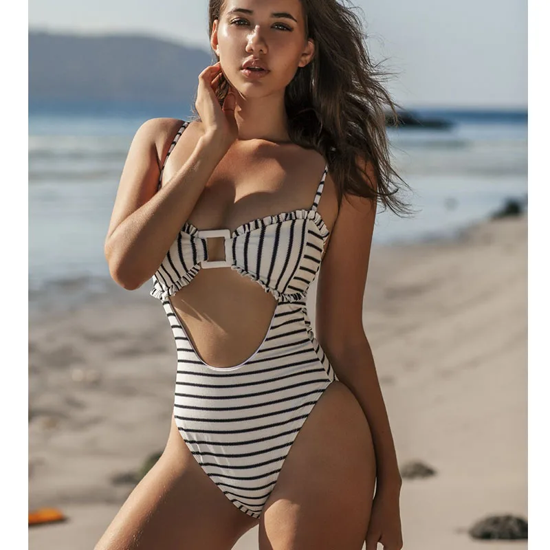 

Striped Swimming Suit for Women One Piece Swimwear 2020 New Padded Monokini Push Up Sexy Beach Bathing Suits May Beach Badpak
