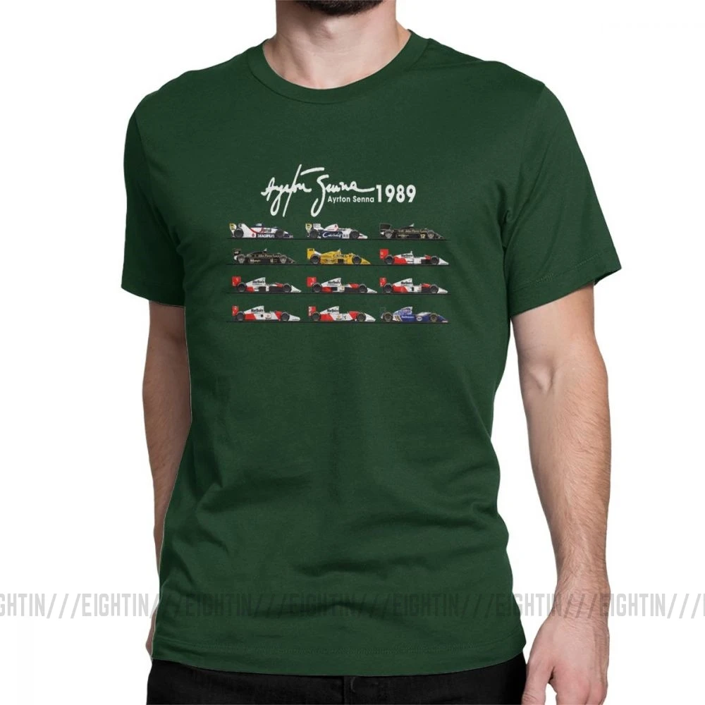 Мужская футболка с надписью «All The Cars Ayton Senna», «Formula 1», «Racing Car F1», топы с короткими рукавами и круглым вырезом, футболка из чистого хлопка, летние футболки - Цвет: Forest Green