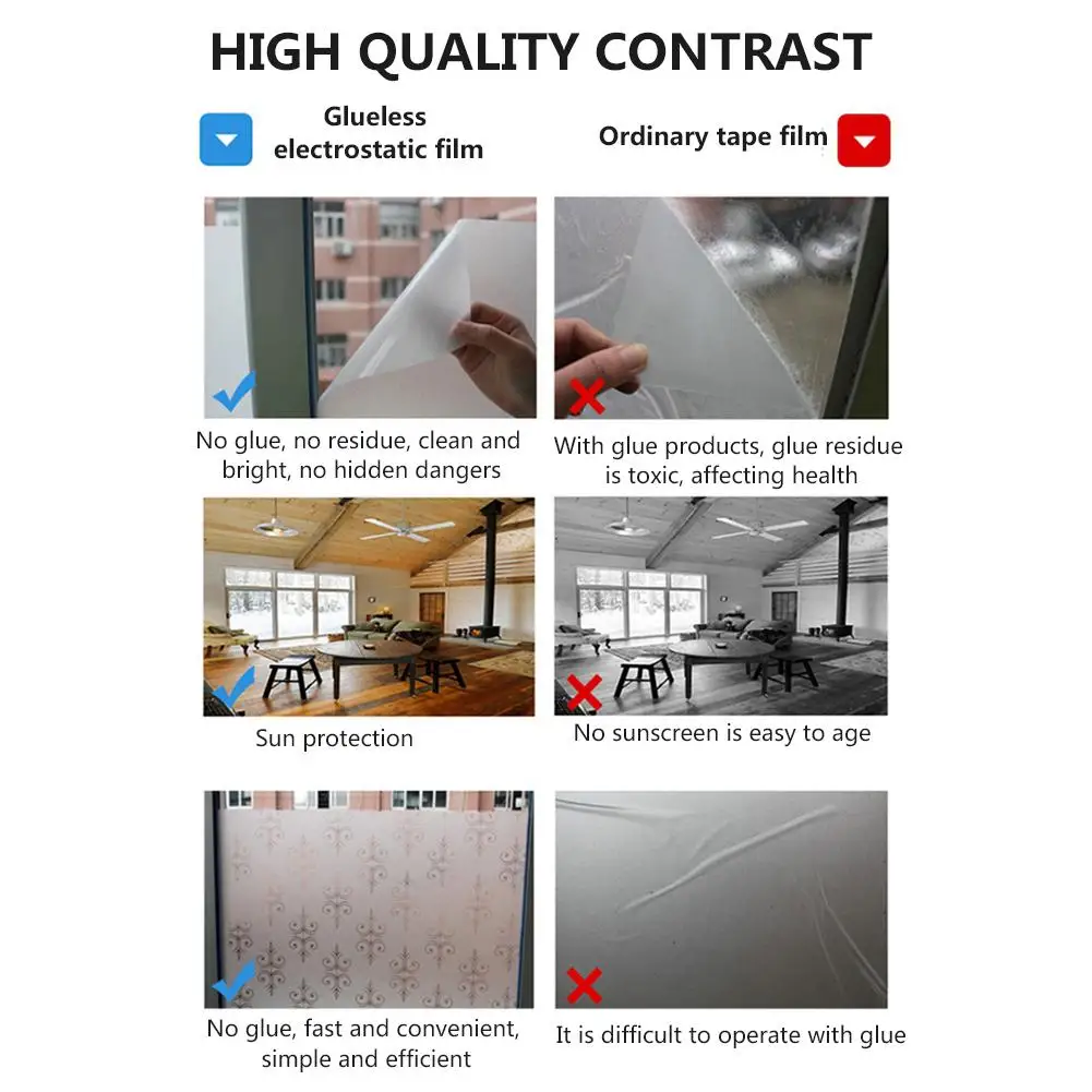 Waterproof Window Film Non Adhesive Frosted Window Glass Sticker Static Cling Glass Film for Home Office Bathroom 20E