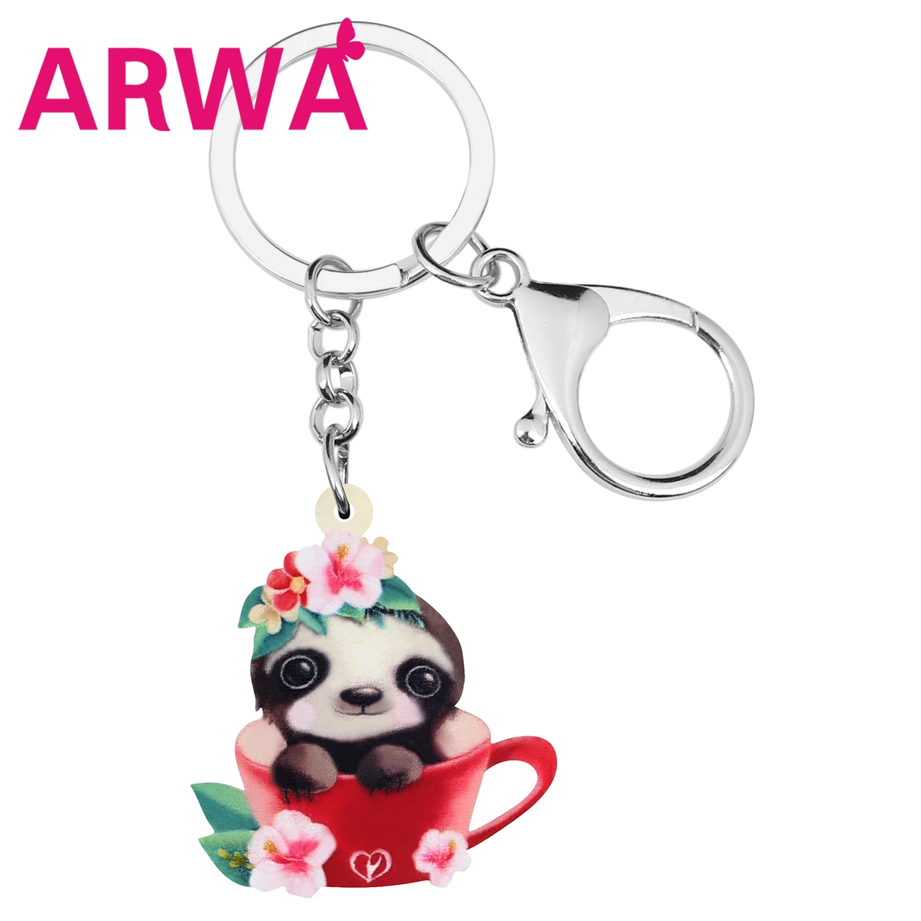 ARWA Acrylic Flower Cup Sloth Keychain Animal Key Rings For Women Girls Men Bag Car Purse Chains Decoration Gift Hot Sale | Украшения и
