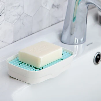 

1PC Plastic Soap Dish Plastic Bathroom Creative Double Draining Soap Holder Non-slip Soap Box