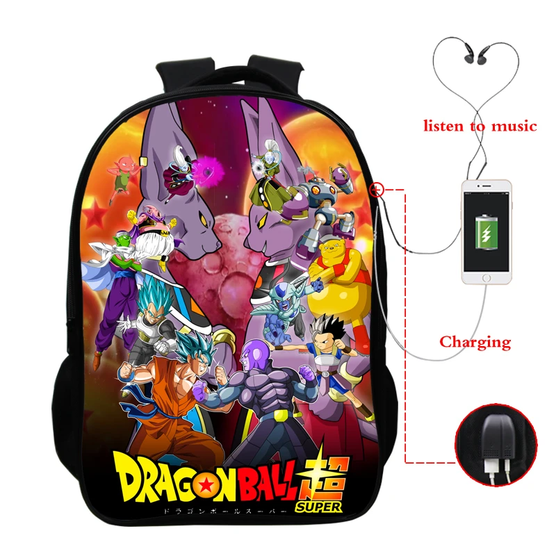 Школьные сумки аниме Mochila Dragon Ball рюкзак Многофункциональный USB зарядка Разъем для наушников Супер Саян Гоку Вегета рюкзак для путешествий - Цвет: B21
