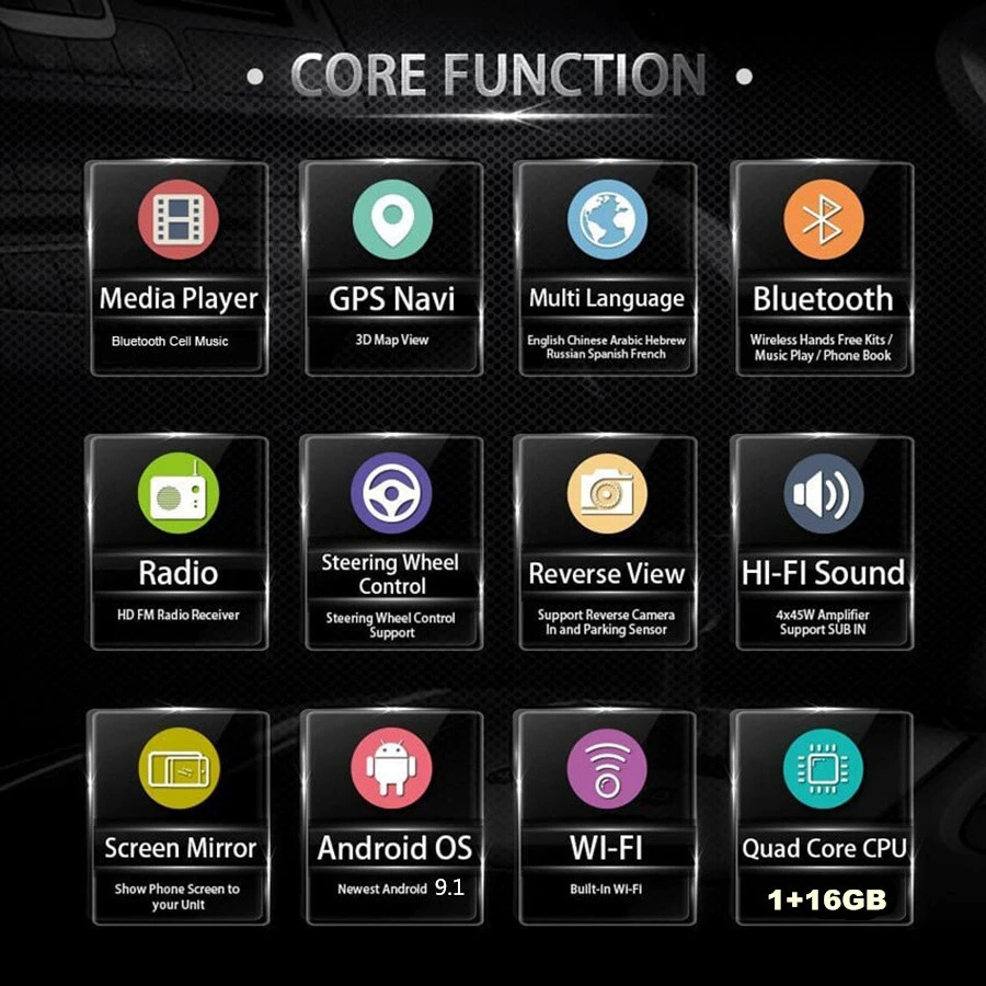  For Android 9.1 Quad-core RAM 1GB ROM 16GB 9'' Car Stereo Radio GPS WIFI 3G 4G BT DAB Mirror Link O