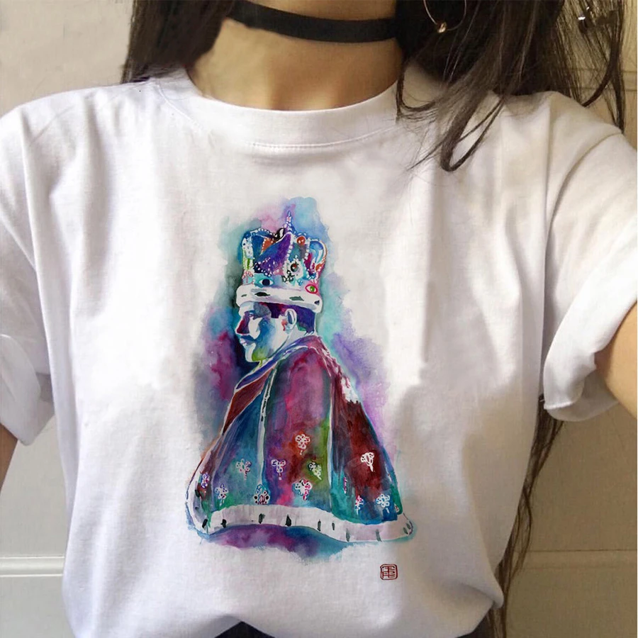 

Fashion Queen Tshirt 90s Graphic Rock Top Tees Female Freddie Mercury Queen Band T Shirt Women Harajuku Vintage Ullzang T-shirt