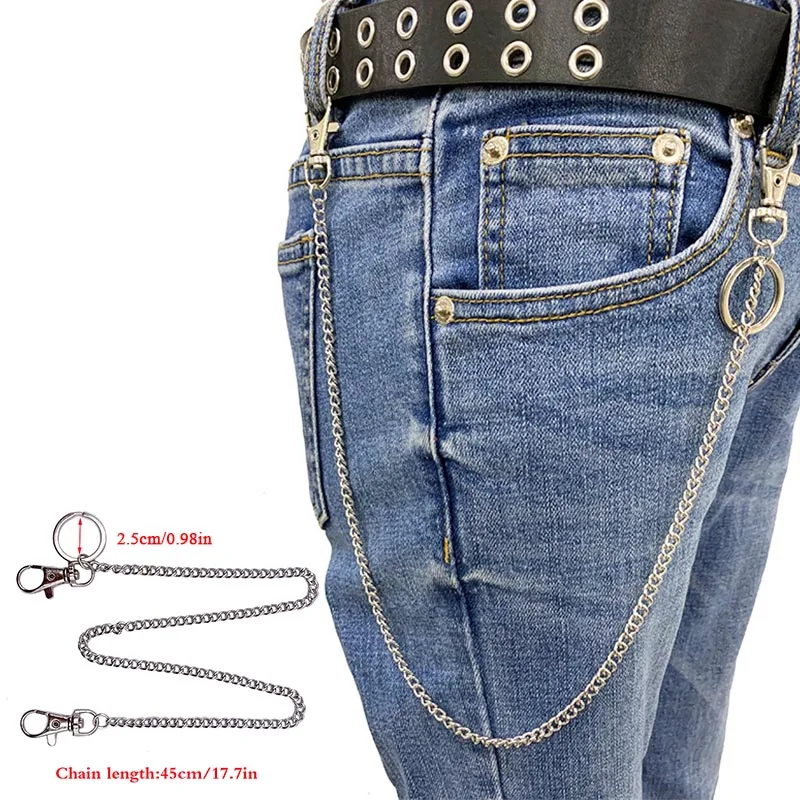 F -45cm round buckle Бла брюки с металлической цепью штаны с цепочкой в стиле «панк» в стиле хип-хоп, ухода за кожей цепи талии звеньевые металлические серебряного ключа цепочка на джинсы талии ссылка брелок ювелирные изделия Z30 - Цвет: F -45cm round buckle