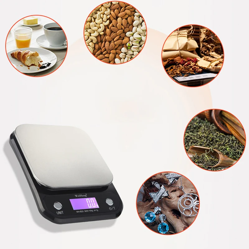 고정밀 백라이트 전기 저울, 스테인리스 스틸 계량 주방 저울, 3-9V USB 충전, 3kg, 5kg, 10kg, 0.1g, 1g