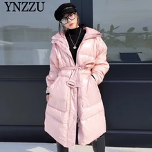 Женский Яркий пуховик, зима, Новое поступление, Женская Длинная Верхняя одежда с капюшоном, модное толстое теплое пальто, шикарное YNZZU 9O117