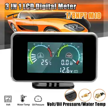 

3 In1 LCD Car Digital Gauge Voltmeter Oil Pressure Water Temp Gauge Meter with M10 Temperature sensor 12-24V