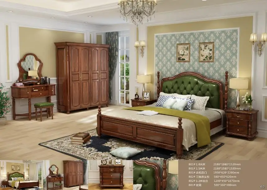Американский стиль мебель для спальни набор постельного белья Кровать из массива дерева