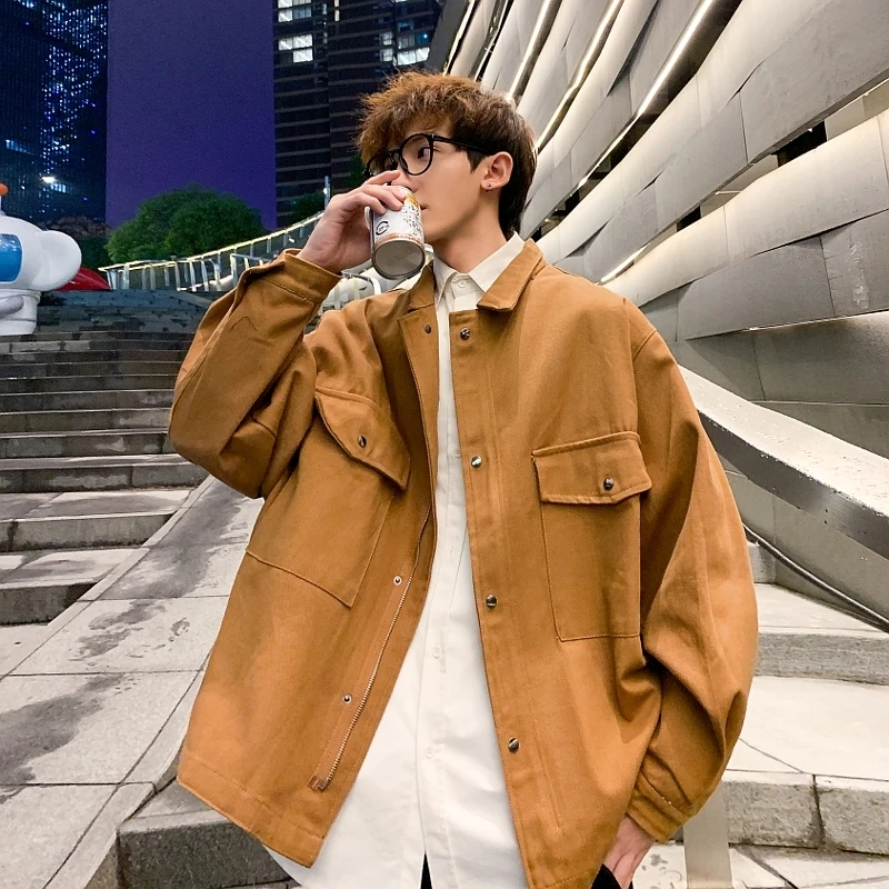 Black Friday Spring Jacket Men's Fashion Solid Color Casual Overalls Jacket Mens Streetwear Loose Hip Hop Bomber Jacket Men Outwear M-2XL