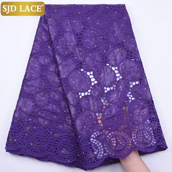 

SJD LACE Purple African Cotton Lace Fabric Cheap Sale Bazin Riche Lace Cutout Nigerian Laces Fabric For Wedding Dress Sew A1940