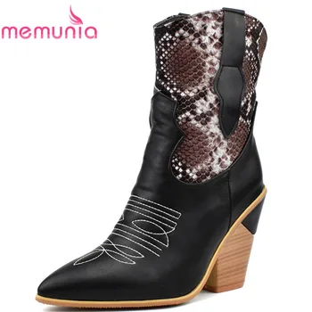 

MEMUNIA 2020 big size 34-48 ankle boots women snake mixed colors autumn winter boots fashion simple wedges shoes ladies