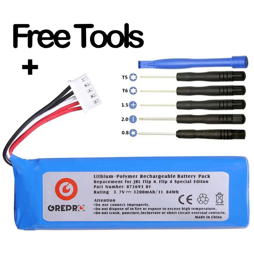 

1pc 3200mAh Battery GSP872693 01 Rechargeable Battery akku for JBL Flip 4, Flip 4 Special Edition