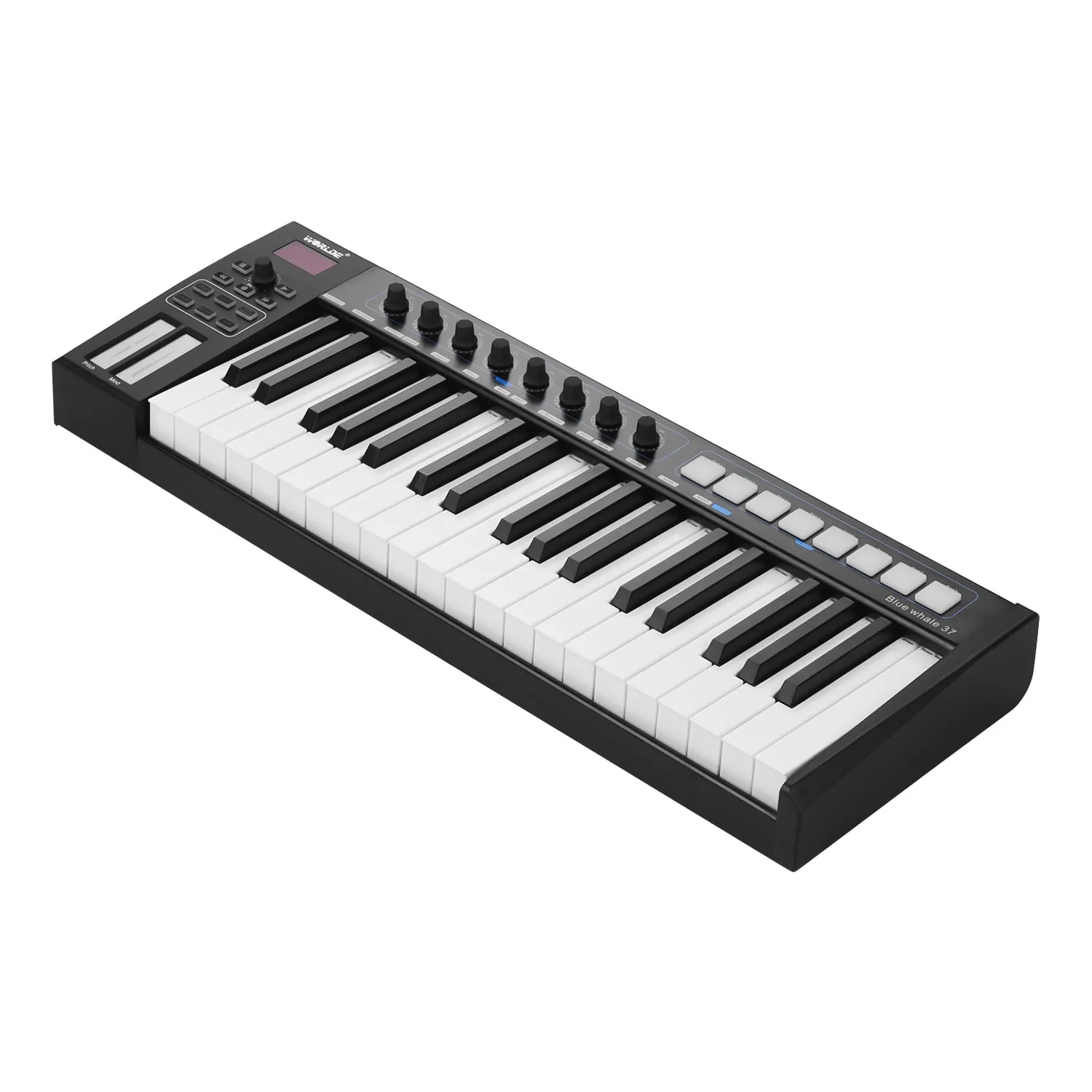 WORLDE синий кит 37 USB MIDI контроллер клавиатура 37 полувзвешенные клавиши 8 RGB с подсветкой триггерные подушки светодиодный дисплей с usb-кабелем