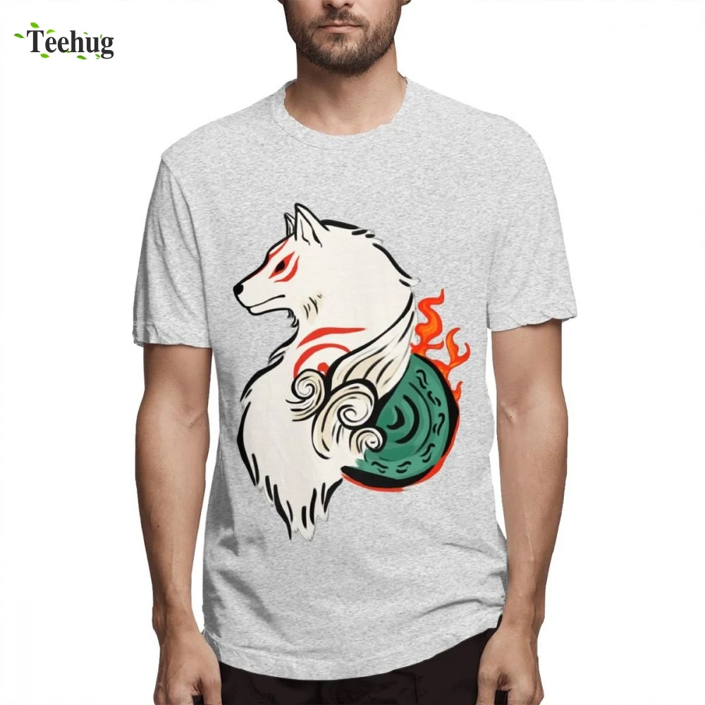 Okami Amaterasu японский футболка мужская с круглым вырезом смешные футболки для