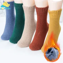 Женские толстые носки, теплые однотонные носки с искусственным кроличьим мехом, хлопковые аксессуары для холодной погоды, осенне-зимняя модная одежда