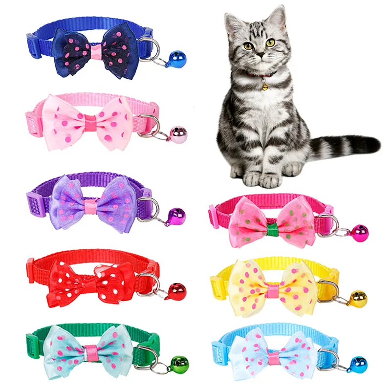 

Velvet Cat Collar Solid Color Bowknot Kitten Puppy Collars with Bell Adjustable Safety Buckle Cats Bow Tie Pet Accessories 8PCS