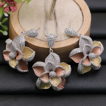 

Zlxgirl Bridal jewelry Graceful copper AAA Cubic Zircon Pendant necklace with earrings wedding accessory