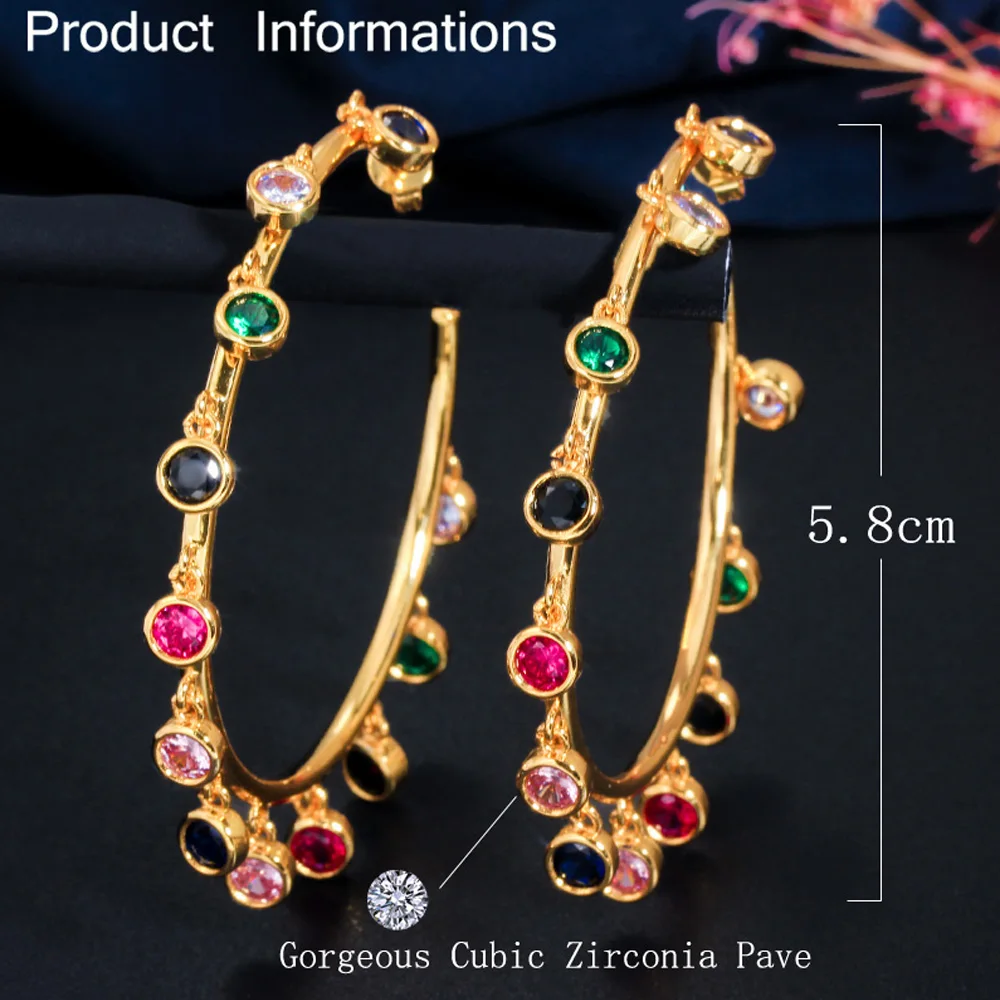 ThreeGraces модные несколько круглых панк радужных CZ очаровательные серьги золотого цвета большой круг обруч люстра серьги для женщин ER335