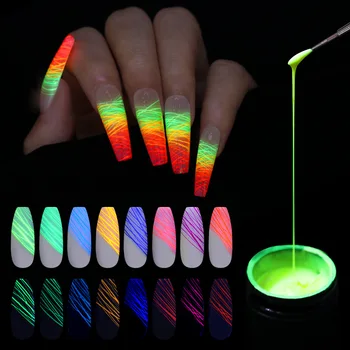 

8PCS Luminous Spider Nail Gel Fluorescent Neon Effect Nail Art Wire Drawing Pulling Silk Spider UV Gel Soak Off Gel Polish
