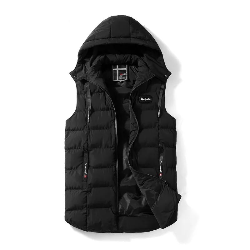 

Mens Cotton Padded Vest Hooded Winter Thick Warm Sleeveless Jackets Male Solid Waistcoat Casual Streetwear Fashion Coats VT-234