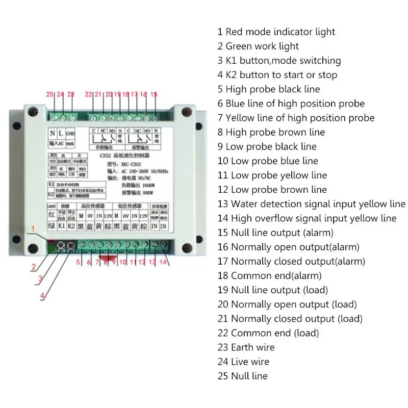 Water Level Controller High And Low Liquid Level Intelligent Controller With 2 Non-contact Sensor Module Automatic Control Liquid Water Level Detection