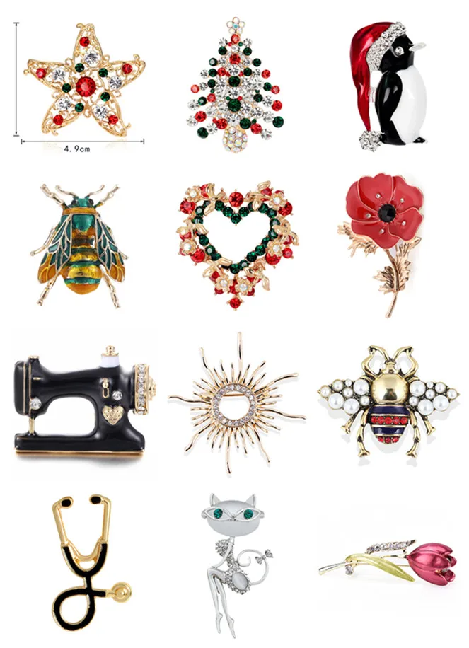 Cute Animals Enamel Insect Brooches For Women Vintage Star Tree Bee Flower Cat Stethoscope Pins Fashion Party Gift