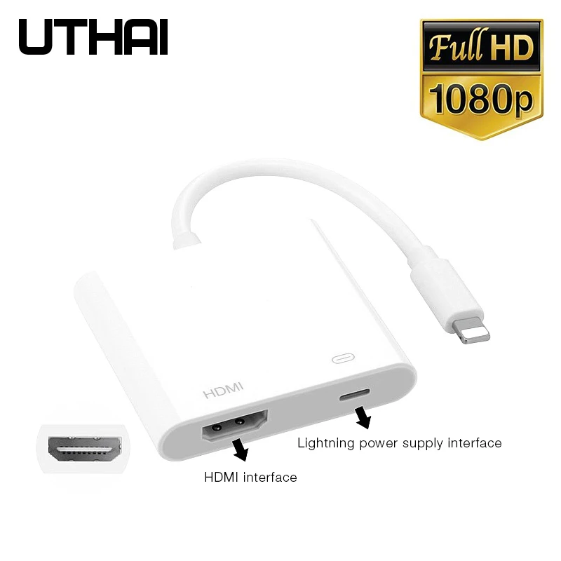 Lightning-HDMI UTHAI B16 Мультиадаптер Lightning кард-ридер для SD TF Micro USB HDMI 3,5 аудио адаптер для iPhone 7 8 X XR XS MAX PLUS зарядка - Цвет: Lightning-HDMI