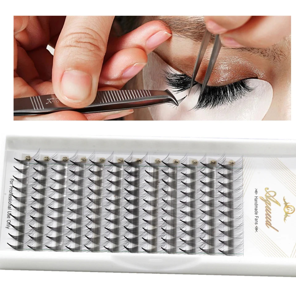 

AGUUD 3D 5D 6D 8D 10D 12D 14D Sharp Stem Pre Fanned Volume Lash Extensions Slim Narrow Base Premade Fans Volume Lash Cilia