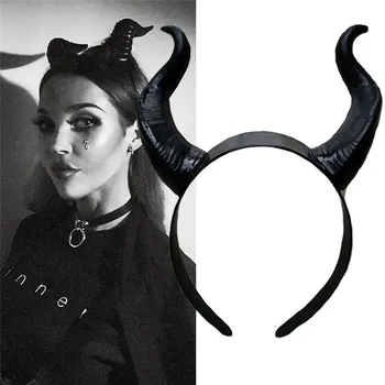 

Top Cheap Maleficent Witch Horns Headwear Headgear Party Black Queen Adult Women Halloween Party Costume Props