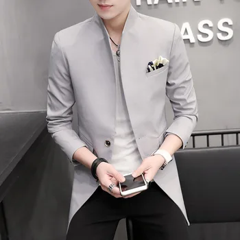 

Men Li Collar Medium Length Money Suit Youth Small Suit Slim Fit Season Top Chinese Tunic Suit Single West Coat Chao