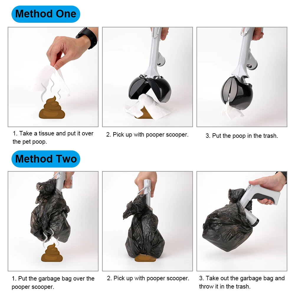 Poop Pick Up Holder Pet Accessories Outdoor Cleaning Tools Pet Pooper Scooper 1 Roll Garbage Bags 2 In 1