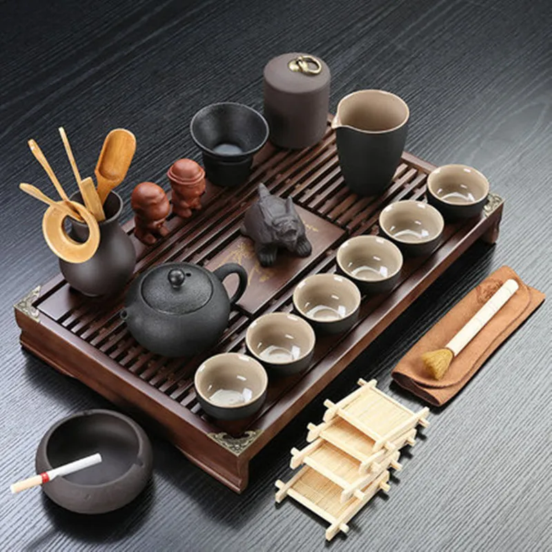 Фиолетовый песочный керамический чайный набор Gongfu домашний маленький поднос из