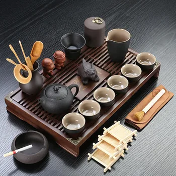 

Purple Sand Ceramic Gongfu Teaset Household Solid Wood Small Tea Tray Drawer Type Water Storage and Drainage Dual-use Tea Tray