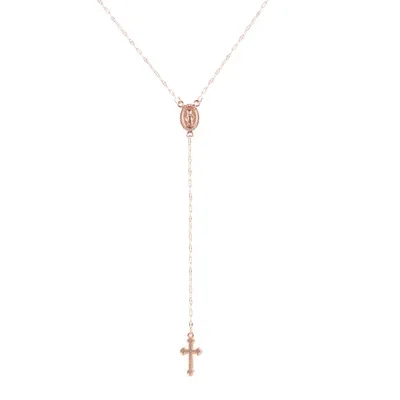 Fashion Sparkly Cross Necklace for Women Long Imitation Chain Rosary Madonna Coin Necklaces Pendants Religious Charm Jewelry - Окраска металла: Rosegold