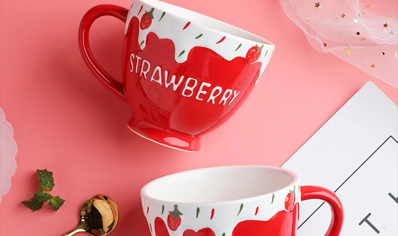 400ml Embossed Porcelain Cute Cup Strawberry Design Ceramic Red Mugs Coffee Cups Noel Halloween Mug Vaso Cafe Cup Reusable Mugs Aliexpress