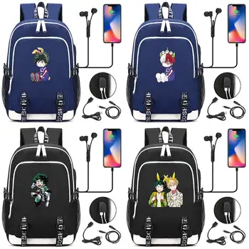 

Fashion Cartoon Anime My Hero Academia Deku USB Boy Girl Book School bag Women Teenagers Men Laptop Backpack Packsack