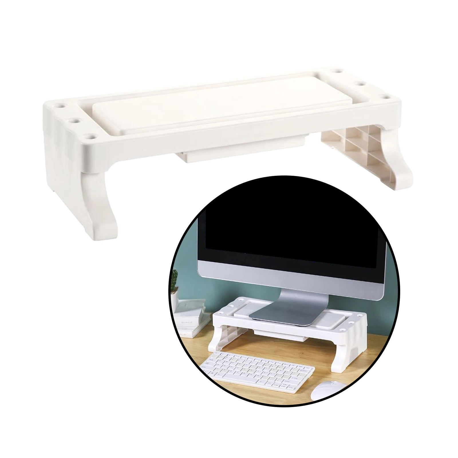 Computer Monitor Stand with Drawers And Cable Management Desktop Table Organizer