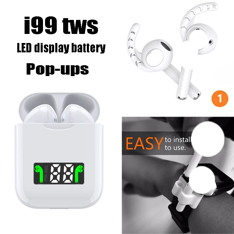 i99 tws LED Wireless Bluetooth Earphones Earbuds For iPhone Samsung Xiaomi Huawei LG pk ear air i10 i12 i800 i18 i1000 i200 i300 - Цвет: i99 baiJ baiS