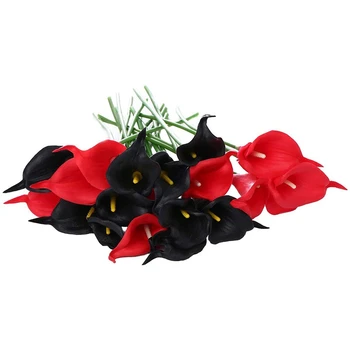 

24Pcs Calla Lily Bridal Wedding Bouquet PU Artificial Flowers Arrangement for Home Office Party Decor(Black and Red)