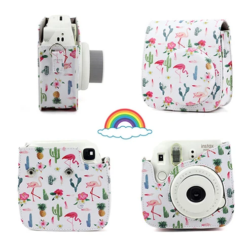 Fujifilm Instax Mini camera Bag ColorfuI мгновенный аксессуар для камеры из искусственной кожи чехол с плечевым ремнем для Instax Mini 9 Min8 8 - Цвет: Flamingo cactus