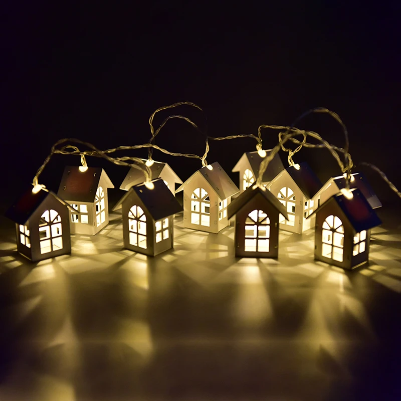LED Garland Wood House String Light 2m 10LEDs Room Decor String Lamp Wedding Party Holiday Fairy Lights Novelty Lamp