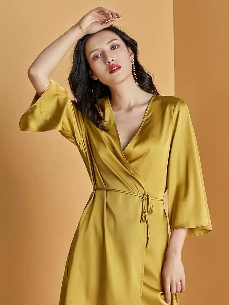 Yellow outlet silk nightgown