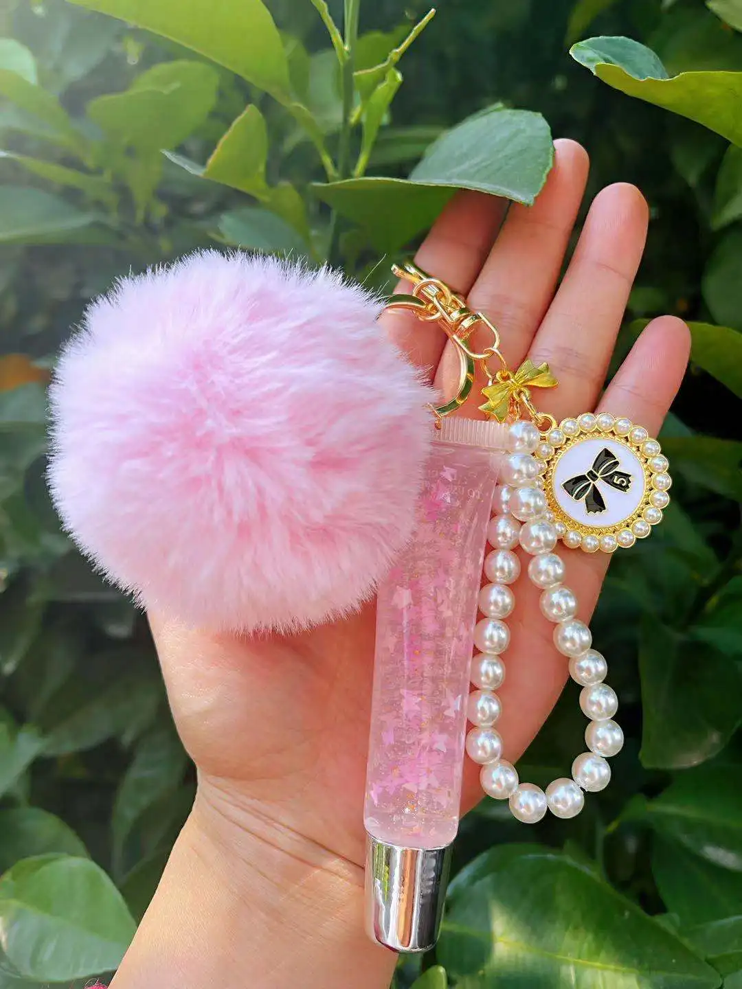 Pearl Key Chain Lipgloss Make Up Cosmetics Custom Vendors 24K Gold