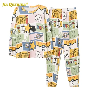

Ladies Cute Crew Neck Long Sleeve Long Pants Sleepwear Fashion Style Casual Style Casual Style Cartoon Printing Woman Clothes