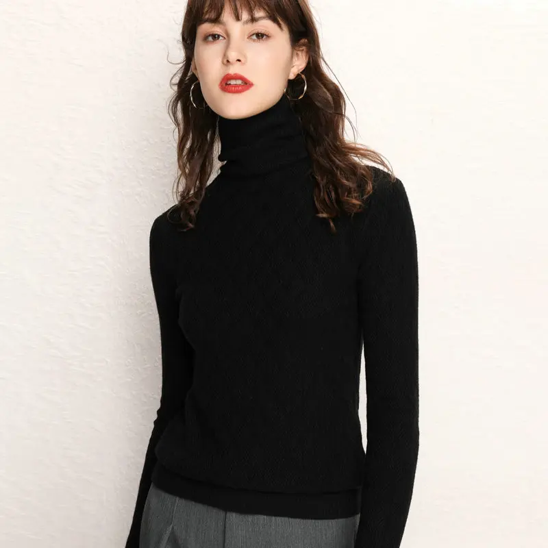 Tangada зима Модный женский вязаный свитер с геометрическим узором Водолазка с длинным рукавом тонкий хаки черный мягкий pulloverAQJ09 - Цвет: Черный