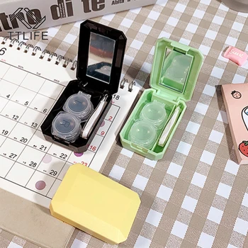 

Mini Solid Color Contact Lens Case with Mirror Second Item HALF Price Beauty Lens Case Contact Lens Storage Box Can As Gift