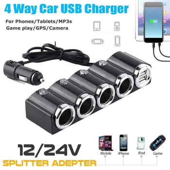 

Mayitr 1pc 4 Way 12V-24V 120W Car Cigarette Lighter Splitter Multi Socket Dual USB Plug Charger Accessories