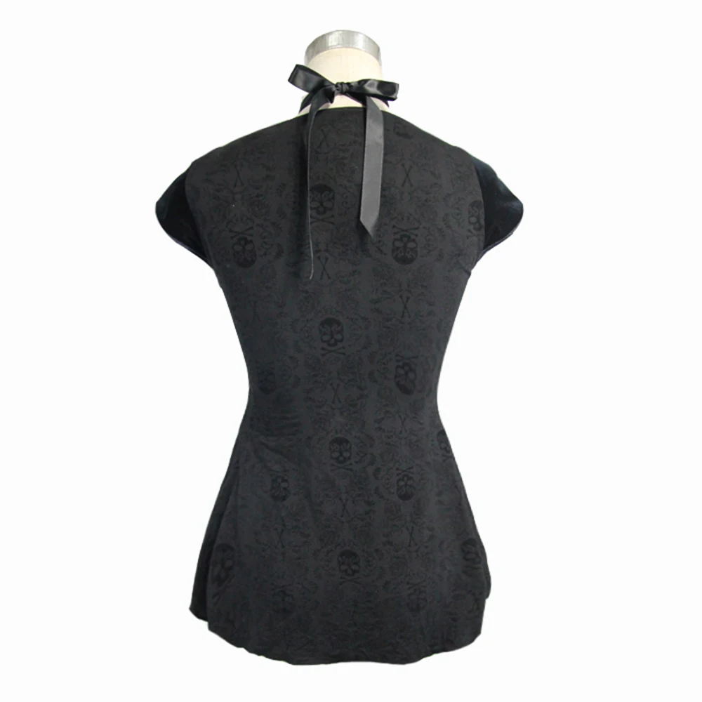 Devil Fashion Women Gothic Slim Tops Shirt Steampunk Retro Short Sleeve Shirt Skull Printed Lace-up Party Casual Tops