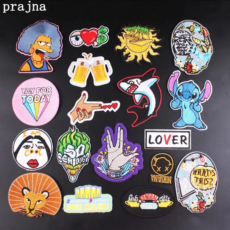 

Prajna DIY Cartoon Patch Iron On Patches On Clothes Embroidered Patches For Clothing T-shirt Jacket Hippie Stripes Appliques